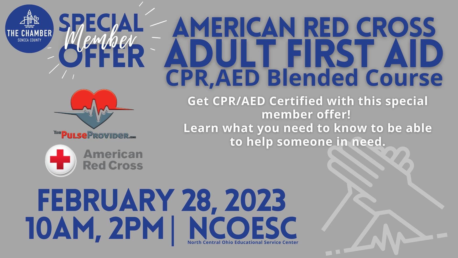 Seneca Regional Chamber | Adult First Aid, CPR, AED Blended Course