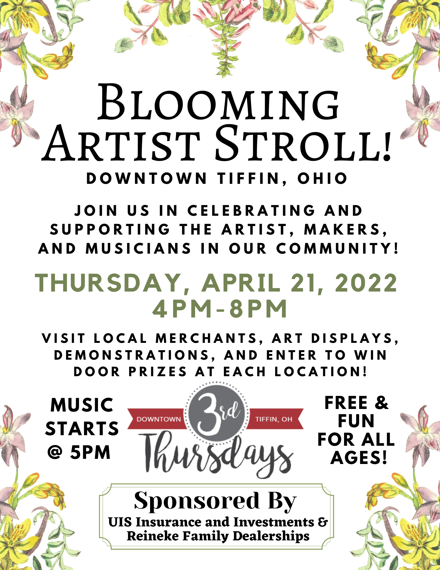 Downtown Tiffin 3rd Thursday: Blooming Artist Stroll