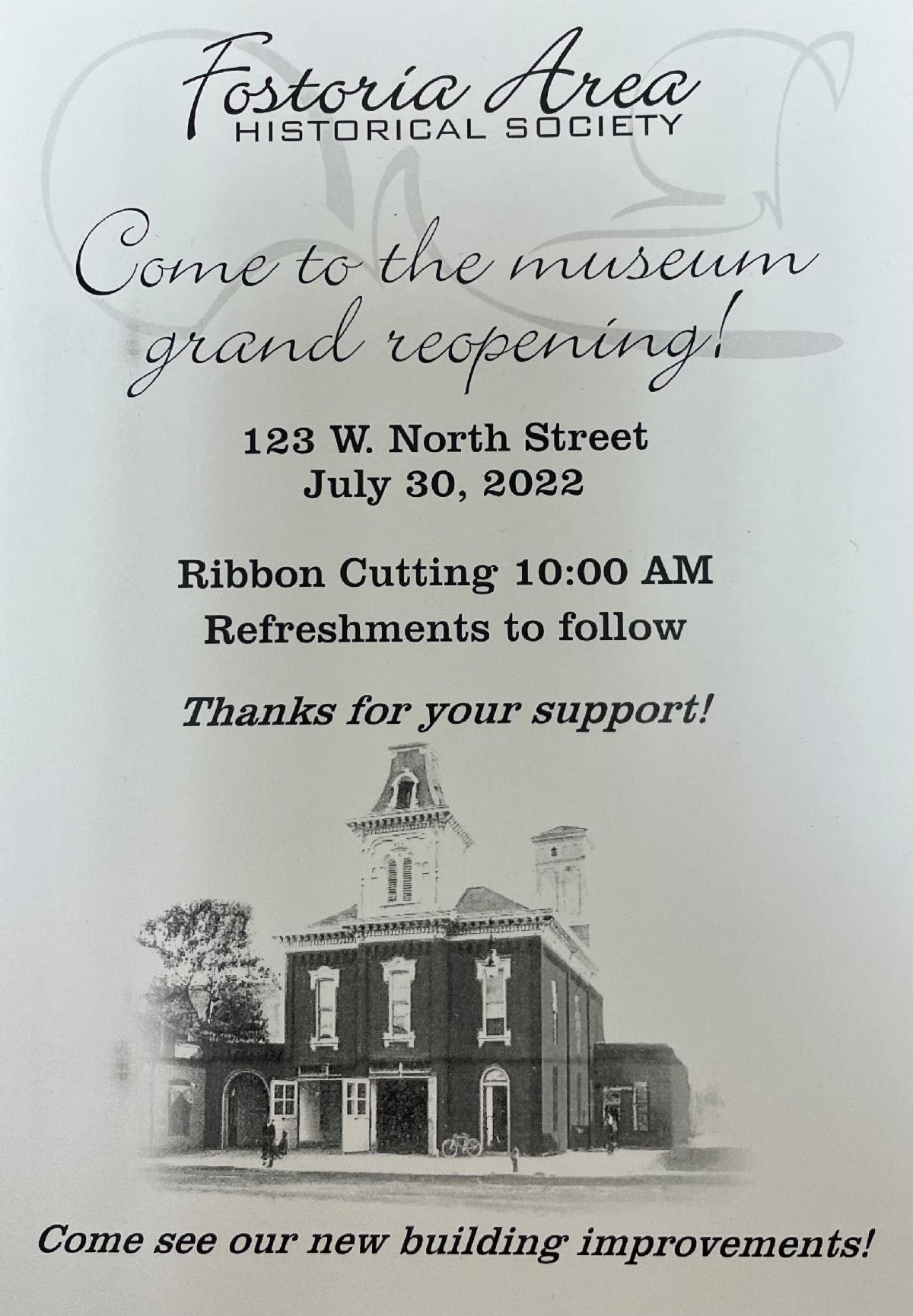 Fostoria Area Historical Society Museum Ribbon Cutting for Grand Reopening