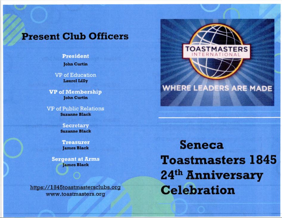 Seneca Toastmasters 1845 24th Anniversary Celebration