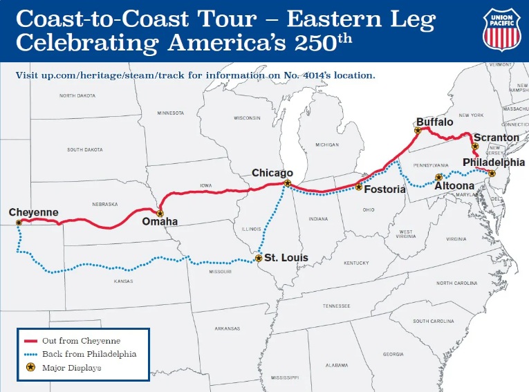 Union Pacific Coast-to-Coast Tour Eastern Leg Map